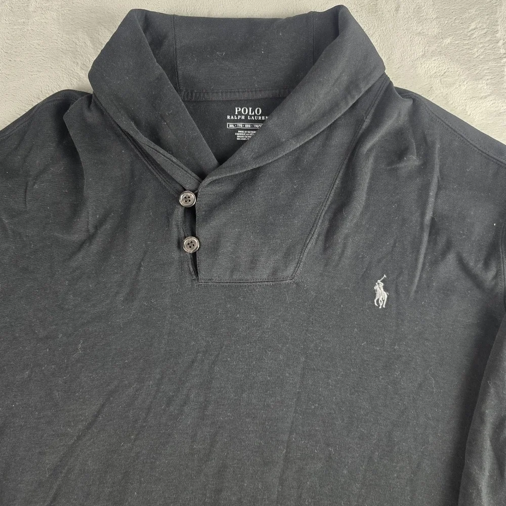Polo Ralph Lauren 2 Button Mock Neck Long Sleeve Black Sweater Mens 2XL